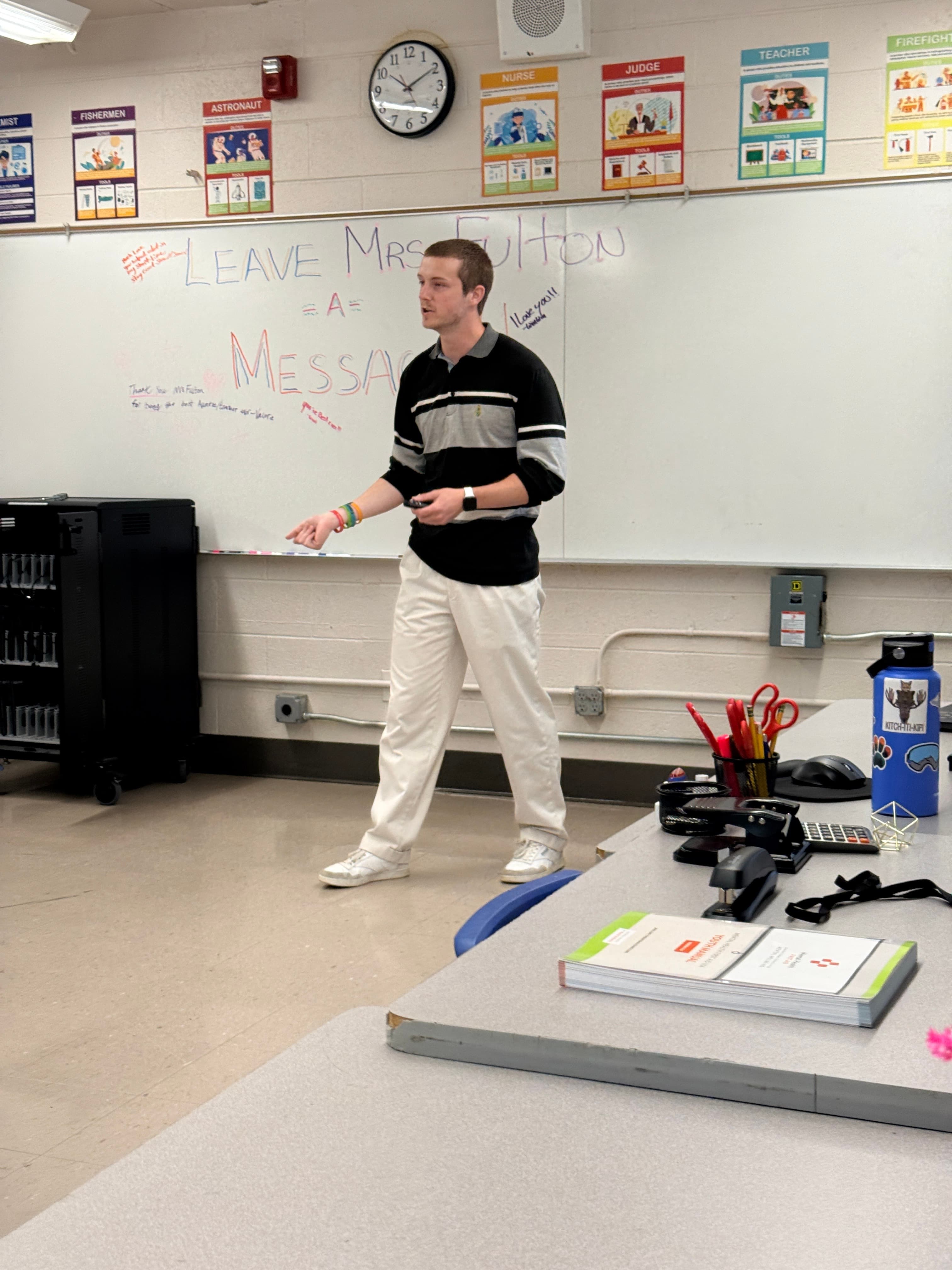 Hank teaching in a classroom