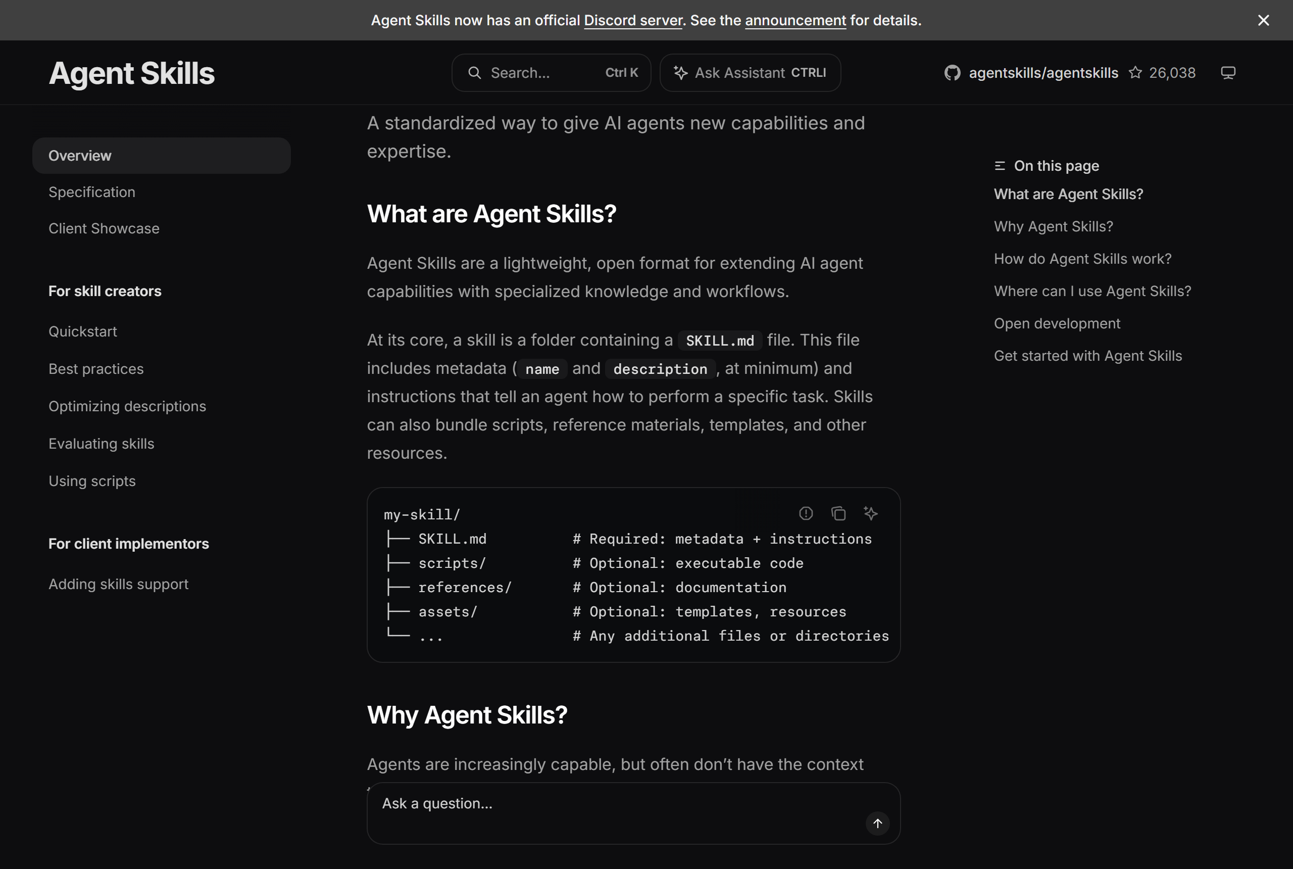 The open format's own page: a skill is a folder containing a SKILL.md file.