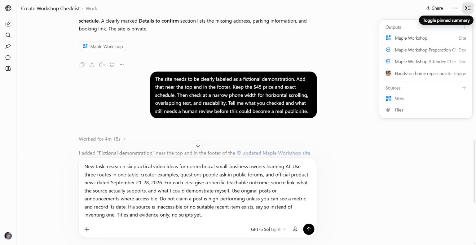 The combined content-research request in ChatGPT Work