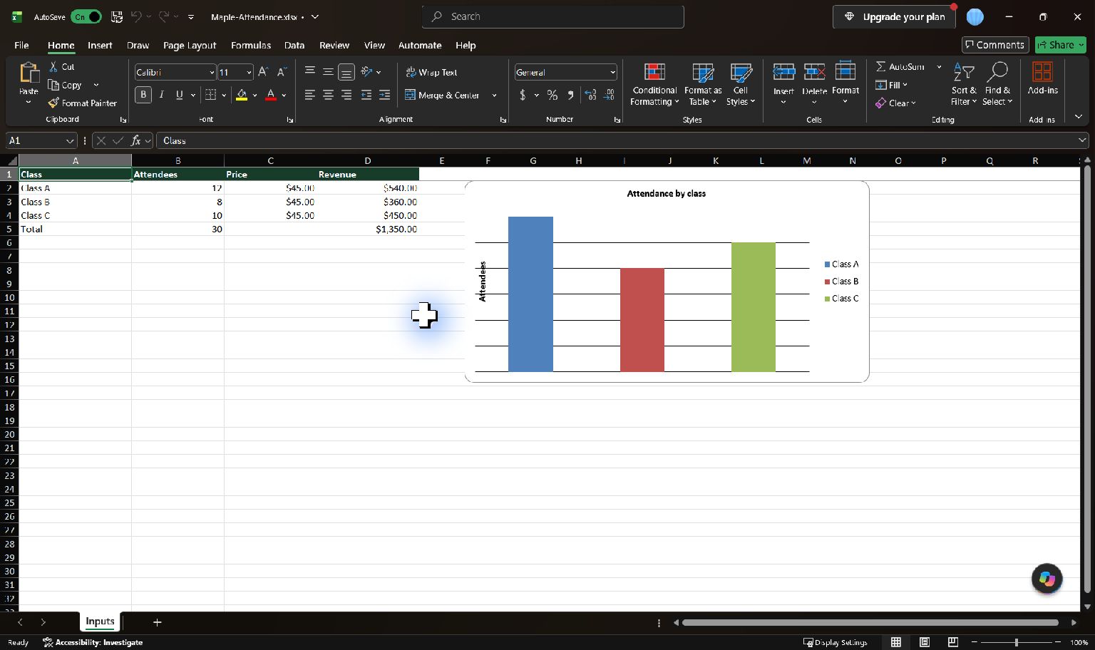 The actual practice workbook opened in Excel