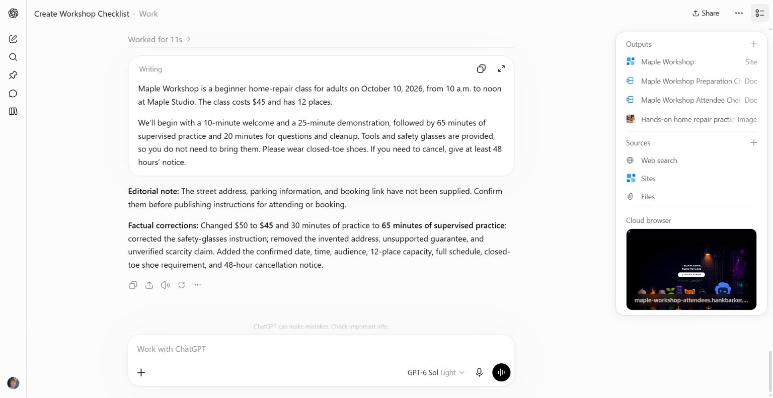 The revised announcement with a separate editorial note and factual change list