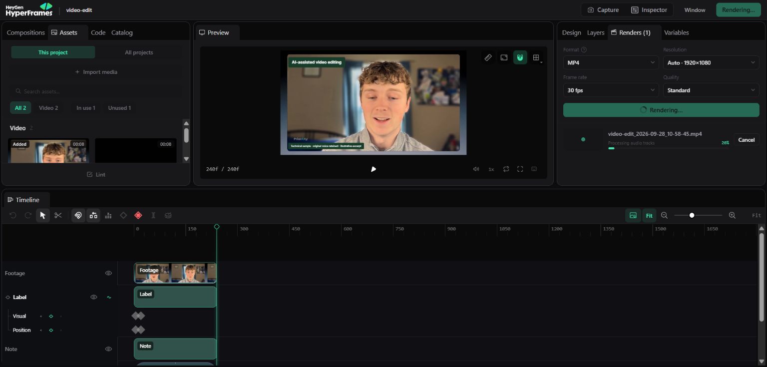 The actual Studio export with MP4 dimensions and frame rate visible