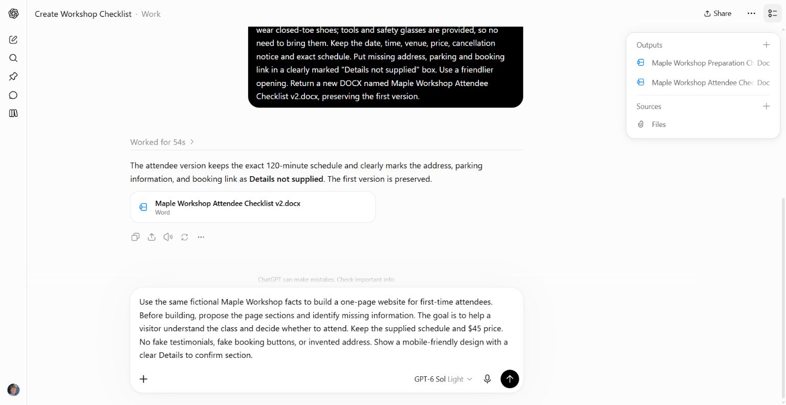 Website request in ChatGPT Work