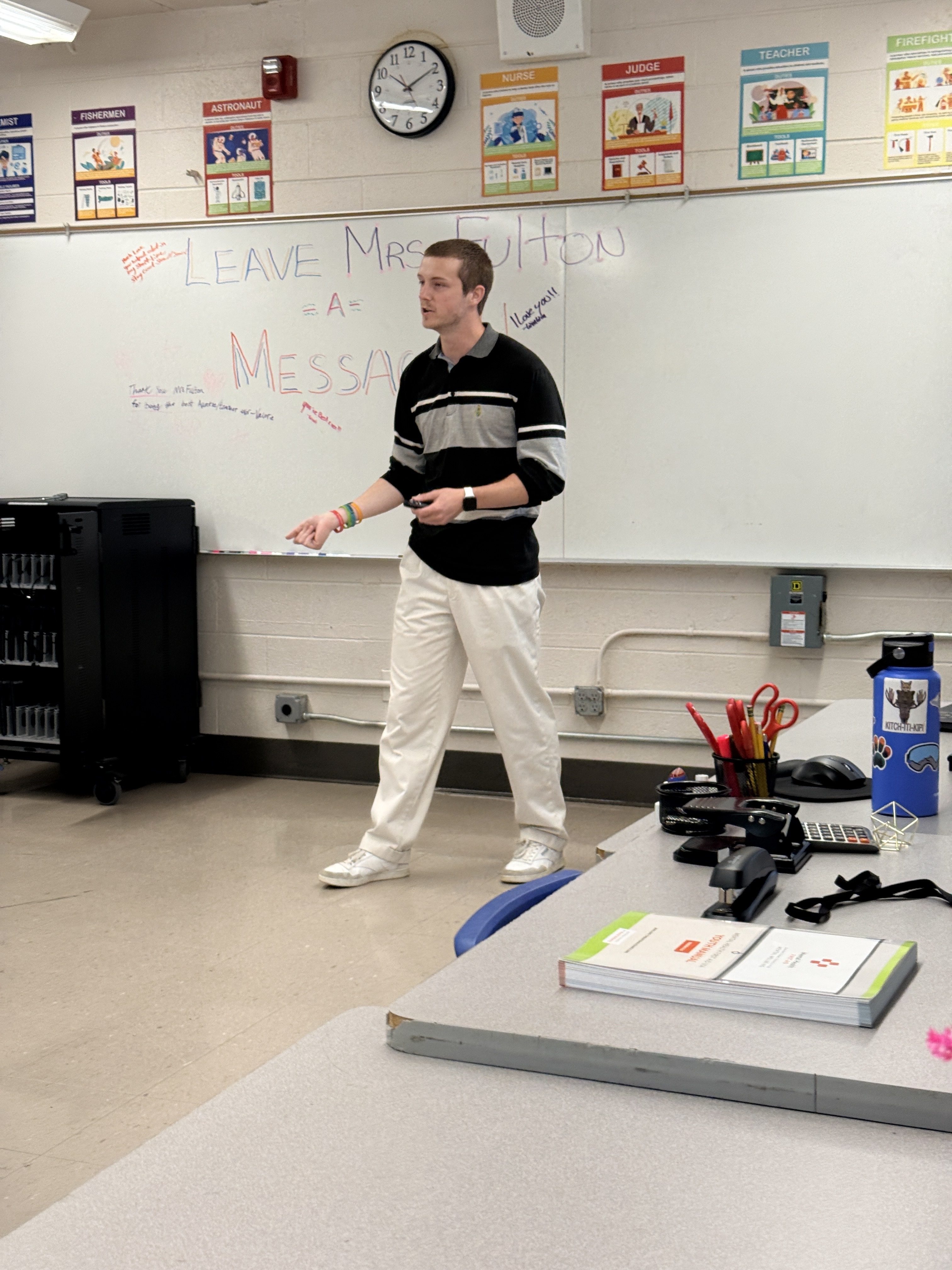 Hank teaching in a classroom